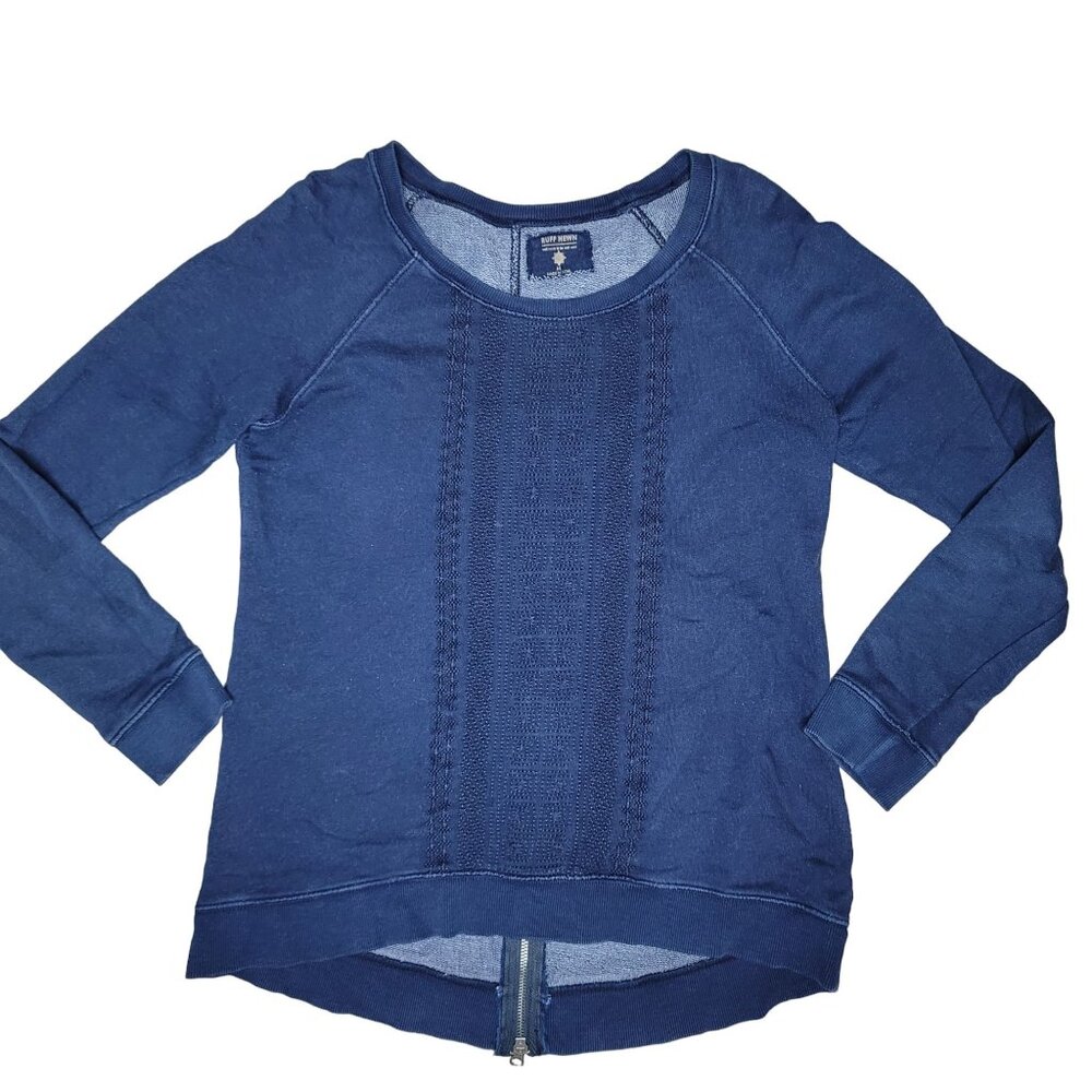 Ruff Hewn Women's Medium Navy Blue Long Sleeve Pullover Sweatshirt With Lace